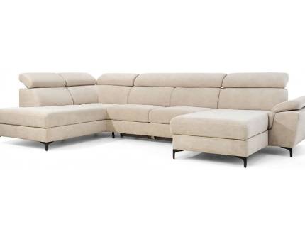 Coltar extensibil BRAGA U cu lada pentru depozitare, tetiere reglabile, personalizabil 211x350x171cm