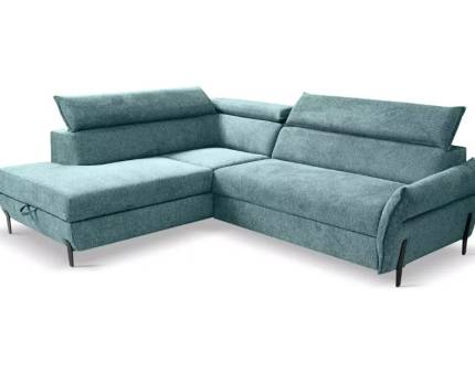 Coltar extensibil ROMEO cu lada pentru depozitare, tetiere reglabile, personalizabil 257x212cm