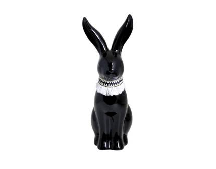Iepuras maxi negru cu guler din ceramica 