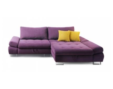 Coltar extensibil GREY catifea crem, cu lada pentru depozitare, cotiere reglabile 254x168cm