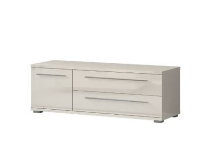 Comoda TV cu 1 usa si 2 sertare PIANO BEIGE 135x46x45cm bej lucios, manere si picioare crom