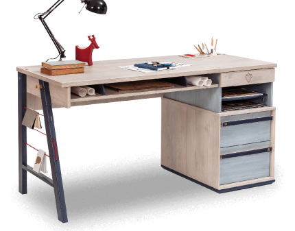 Birou cu 3 sertare TRIO 141x64xH76cm natur/ albastru deschis 