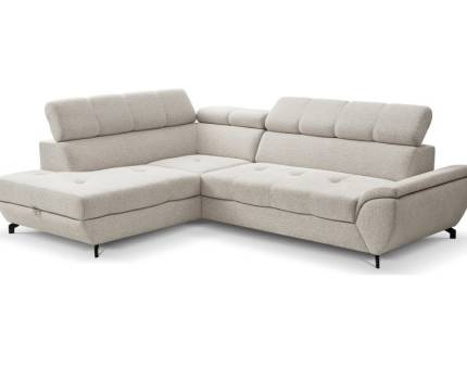 Coltar extensibil MARIO cu lada pentru depozitare, tetiere reglabile, personalizabil 263x210cm