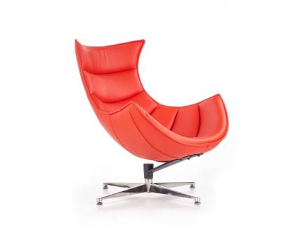 Fotoliu RED LUXOR rotativ, ecopiele rosie, cu design contemporan, picioare crom, confortabil 86x94xH96cm