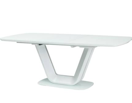 Masa extensibila ARMANI WHITE din MDF cu sticla securizata termorezistenta alba, metal alb 140-200x90xH76cm