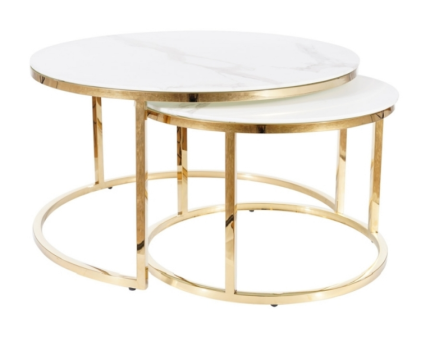 Set 2 masute MUSE din sticla securizata cu efect de marmura alba, metal auriu 60x40cm / 80x45cm