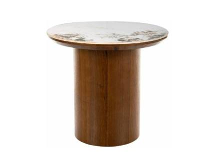 Masuta RONDO NUT din MDF + ceramica Pandoro alb lucios 45xH50cm 