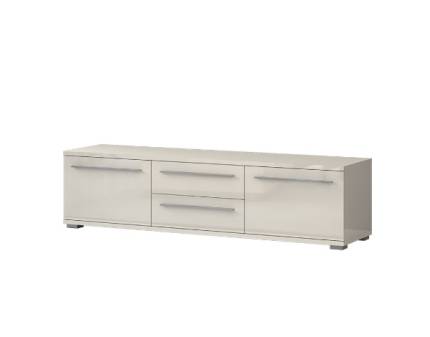 Comoda TV cu 2 usi si 2 sertare PIANO BEIGE 180x46x45cm bej lucios, manere si picioare crom