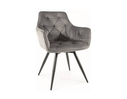 Scaun tapitat MANGO VELVET rotativ, catifea grey 57608xH83cm, picioare negre