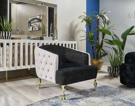 Fotoliu DIAMOND cu picioare aurii, design chesterfiled, luxury, premium, catifea gri 78x83xH75cm