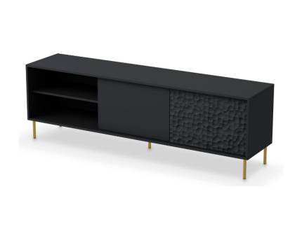 Comoda TV cu 2 usi si spatiu liber BULLET 180x58x41cm negru, picioare aurii