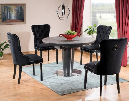 Set dining masa extensibila ORBIT CERAMIC BLACK 120-160xH76cm si scaune 4 AUGUST VELVET tapitate catifea neagra