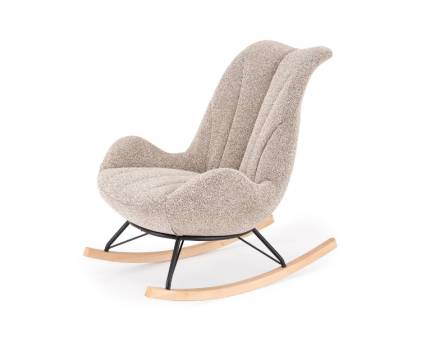 Fotoliu LUIS cu functie de balansare, material textil plusat dark beige, picioare nuanta lemnului + negru 80x100xH100cm 