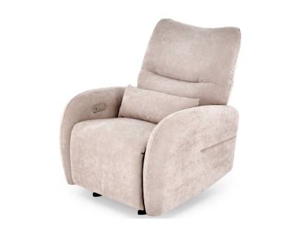 Fotoliu SAXON cu recliner electric, functie de leganare, port USB pentru incarcare telefon, material textil beige 55x85-155xH81-102cm