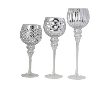 Set 3 potire argintii din sticla  
