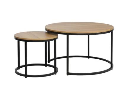 Set 2 masute DION WOOD/ BLACK din PAL stejar, metal negru 80xH48cm / 48xH42cm