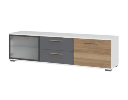 Comoda TV cu 1 usa decor, 1 usa sticla si 2 sertare E5 ALL ROOM CONCEPT 167x45x40cm configurabil