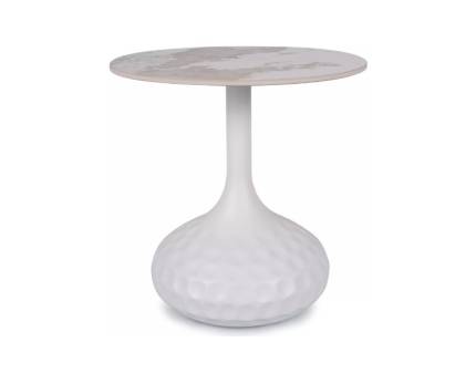 Masuta SALO B din ceramica cu efect de marmura alb lucios, metal alb mat 50xH49cm