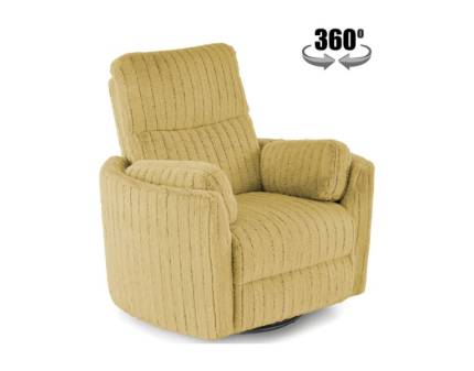 Fotoliu PEGAS rotativ cu recliner electric, incarcare USB integrata, functie de balansoar, material plusat curry, confortabil 110x110-170xH81-108cm 