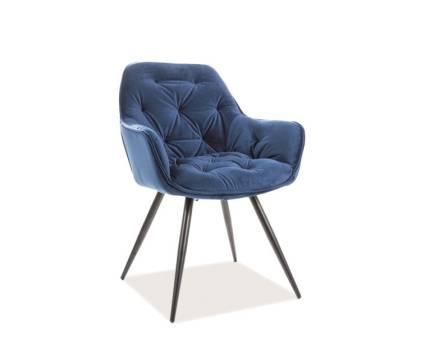 Scaun tapitat CHERRY VELVET catifea blue 57x58xH87cm, picioare negre
