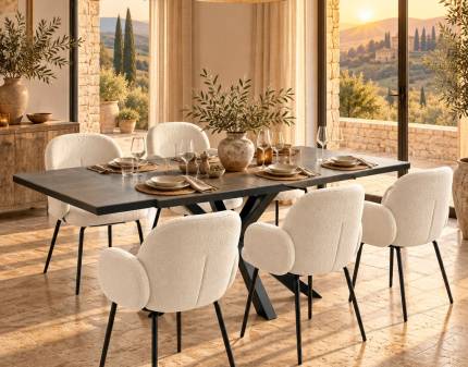 SET masa extensibila ETNA 160-200x90xH75 cm + 6 scaune SABBIA crem